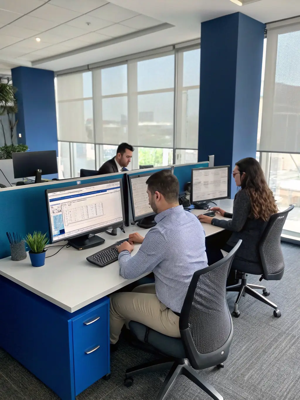 An image representing improved communication and collaboration within a team using a CRM system, showing shared calendars, task assignments, and message threads.